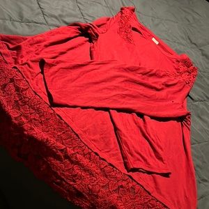Long sleeve red lace blouse. Never worn.